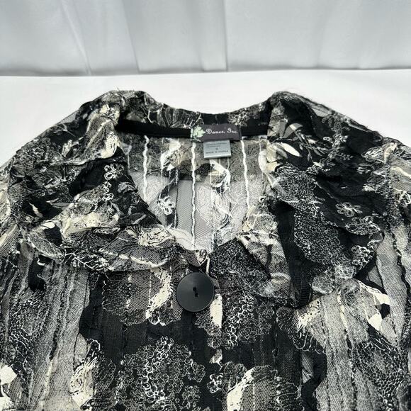 Damee, Inc Blouse Size Small Black and White Semi Sheer Button Up Avangard Top - Picture 4 of 13